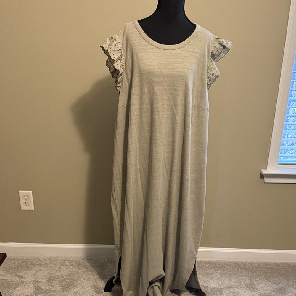 Lane Bryant sage green Maxi Dress with Lace Sleeves